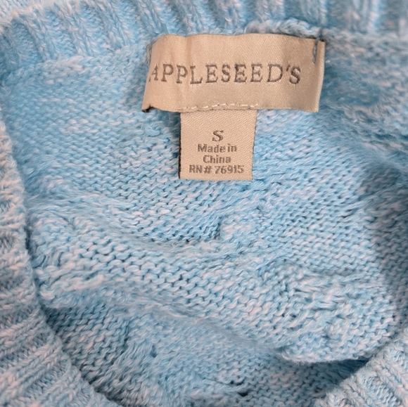 Appleseed's Light Aqua Cable Knit Crew Neck Sweater Women's Size Small - Picture 7 of 9
